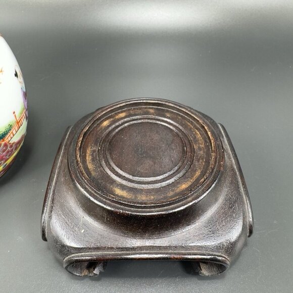 Republic Of China Porcelain Ginger Jar Canister Container Wood Stand Marked VTG - Picture 9 of 16